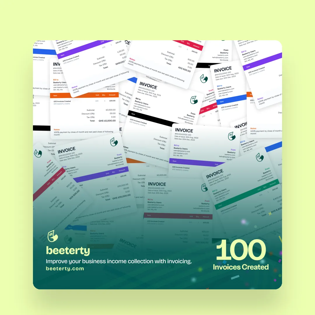 100 Invoices Created on Beeterty